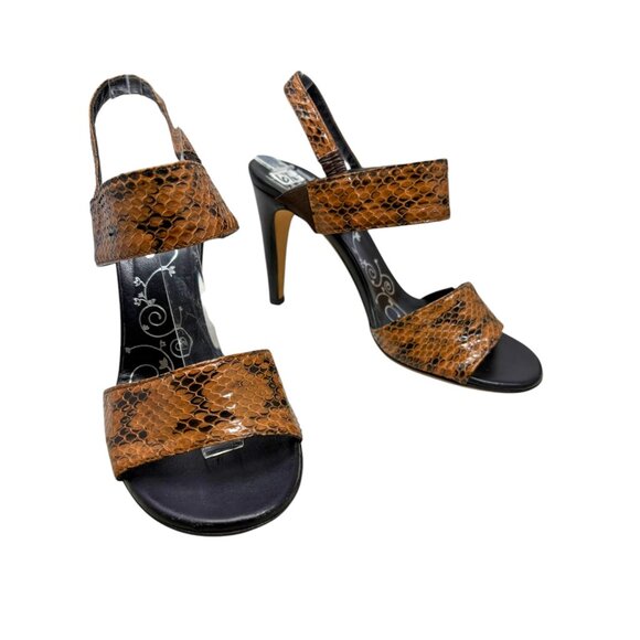 TIBI NY Snakeskin Embossed Leather Slingback Heeled Sandals‎ - Picture 5 of 10